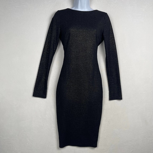 Open Back Full Gold Back Zipper Long Sleeve MONACO Black Bodycon Dress, Medium - Picture 1 of 16